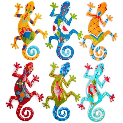 Okuna Outpost 6 Pack Metal Gecko Wall Décor for Home, 6 Designs (5.5 x 8.6 In)