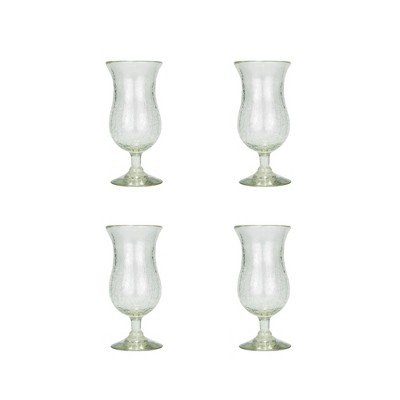 Amici Home Clear Crackle Authentic Mexican Handmade Hurricane Glasses, 16oz, Set of 4