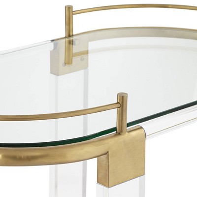 Adaline Clear Acrylic and Gold Oval Bar Cart with Storage