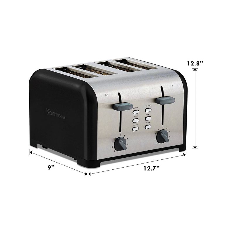 Kenmore 4-Slice Toaster, Dual Controls, Wide Slot - Black Stainless Steel, 5 of 9