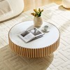 Sapphtopaz 35.43" Round Coffee Table with Fluted Design Wooden Coffee Table with Sintered Stone Tabletop Drum Center Table for Living Room - 2 of 4