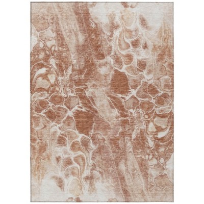 Terra Cotta And Ivory Abstract Washable Indoor Outdoor Area Rug