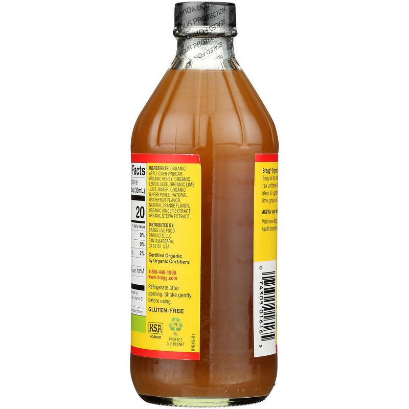 Bragg Organic Raw Unfiltered Citrus Ginger Apple Cider Vinegar - Case of 12/16 oz, 3 of 8