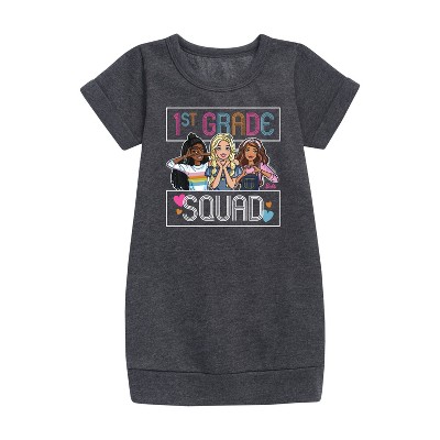 - Barbie - Back To School Graphic Short Sleeve Fleece Dress