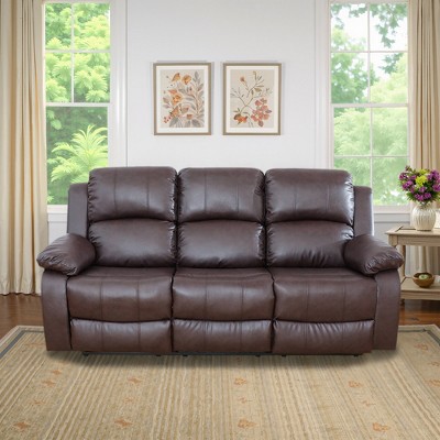 MAYEERTY Power Reclining Sofa, Breathable Leather Electric 3-Seat Recliner with Adjustable Backrests for Living Room, Brown