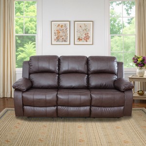 MAYEERTY Power Reclining Sofa, Breathable Leather Electric 3-Seat Recliner with Adjustable Backrests for Living Room, Brown - 1 of 4