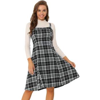 Allegra K Women's Plaid Sleeveless Tie Back A-Line Overall Pinafore Dresses