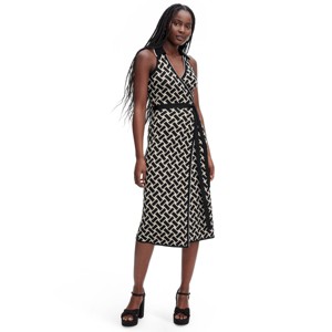 Women's Collared Sleeveless Vintage Weave Neutral Sweaterknit Midi Wrap Dress - DVF for Target - 1 of 4