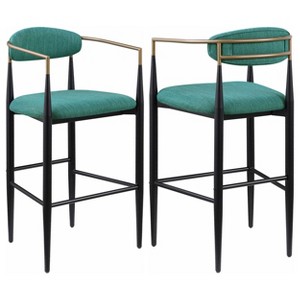 Sapphtopaz Modern Bar Stools Set of 2 with Wood Legs Upholstered Dining Chairs with Armrest & Backrest Counter Stools for Kitchen Island - 1 of 4