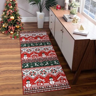 2x8 Christmas Runner Rug, Washable Non-Slip Boho Holiday Carpet for Kitchen Hallway Laundry Entryway