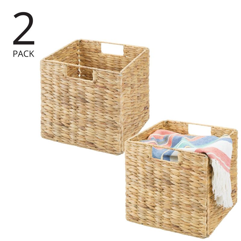 mDesign Hyacinth Woven Cube Bin Basket Organizer, Handles, 2 Pack, Natural/Tan, 2 of 10