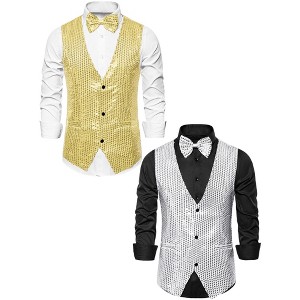 Lars Amadeus Men's Sequin Sleeveless Party Prom Dress Vest with Bow Tie 2 Packs - 1 of 4