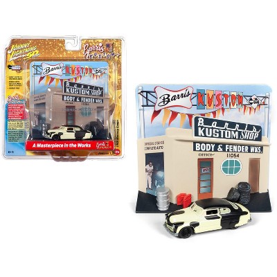 1949 Mercury Coupe Project Car with "Barris Kustom Shop" Facade Diorama 1/64 Diecast Model Car by Johnny Lightning