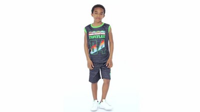 Teenage Mutant Ninja Turtles Toddler Boys T-Shirt Tank Top and Shorts 3 Piece Outfit Set Black / Green 3T