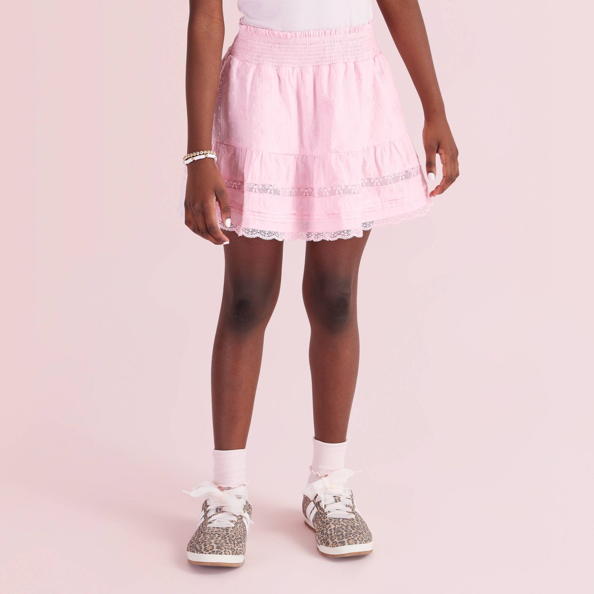 Girls' Clara Alouette Rose Embroidery Tiered Skirt - LoveShackFancy x Target Pink