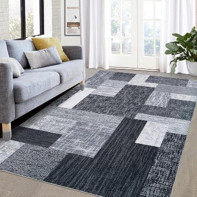 Washable Area Rugs for Bedroom, Living Room & Kitchen, Entry Rugs with Geometric Plaid Pattern, Non-Slip, Soft & Durable Floor Carpet