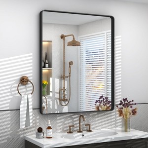 KIOTEE Rectangular Aluminum Alloy Framed and Tempered Glass Wall Bathroom Vanity Mirror in Matte Black - 1 of 4