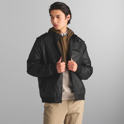 Members Only Men's Vegan Leather Iconic Racer Jacket - Medium, Black