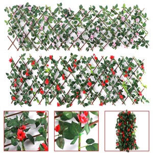 GOTGELIF 79" x 13" Expandable Flower Stand with Silk Flowers Wooden Fence for Gardens, Patios - 1 of 4