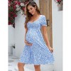 Coolmee Women Summer Maternity Mini Dress Sweetheart Neck Puff Sleeve Ruffle Baby Shower/Photoshoot Short Dress - 2 of 4
