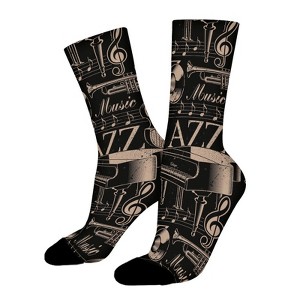 Musical Jazz Women Printed Crew Socks Funny Funky Socks Soft Polyester Novelty Gifts for Artists Men - 1 of 1