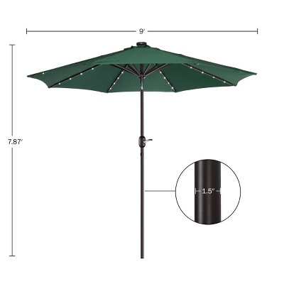 Green 9-Foot Patio Umbrella with Solar LED Lights