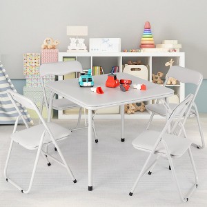 Children's folding table and chair set, cushioned, portable metal frame, can be used for children to eat, read, and play，one table and two chairs - 1 of 4