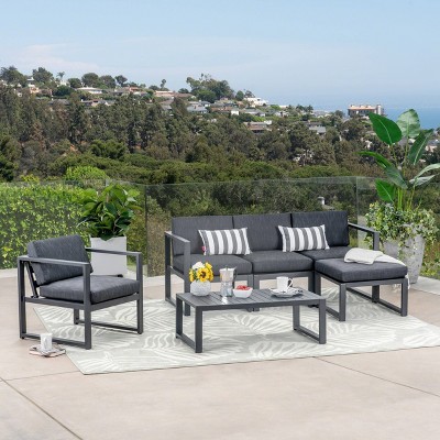 Navan 6pc Aluminum Sofa Set - Black/Dark Gray - Christopher Knight Home