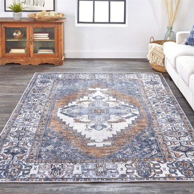 Percy Blue and Brown Rectangular Chenille Area Rug