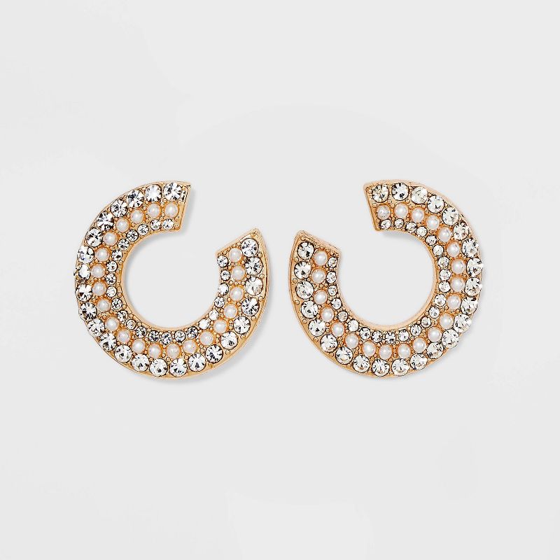 SUGARFIX by BaubleBar Pearl and Crystal Hoop Earrings - Gold, 1 of 6