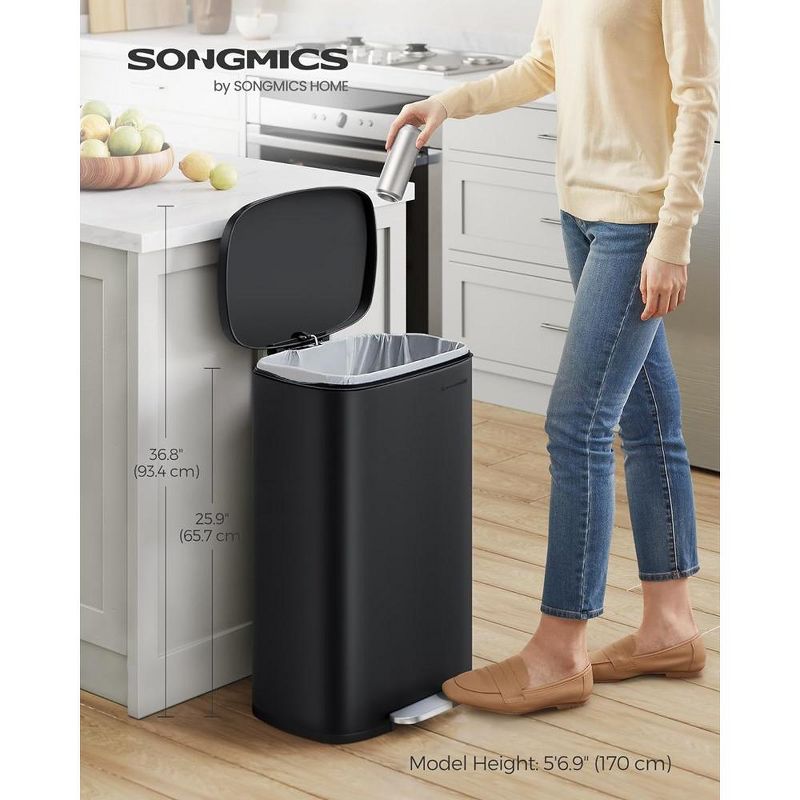 SONGMICS 13 Gallon Trash Can, Stainless Steel Kitchen Garbage Can, Recycling or Waste Bin, Soft Close, Step-On Pedal, Removable Inner Bucket, 3 of 8