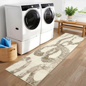 Modern Washable Area Rug, Abstract Print Floor Cover with Non Slip Backing, Low Pile Stain Resistant Indoor Carpet for Bedroom - 1 of 4
