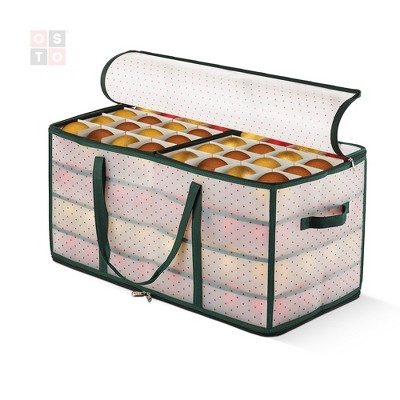 OSTO Clear Plastic Christmas Ornament Storage Box Stores Up to 128 Ornaments of 3”; 2-way zipper,Carry Handles. Tear Proof and Waterproof