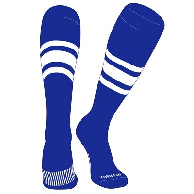 PEAR SOX Striped OTC Baseball, Softball, Football Socks (B) Royal, White, White (S)