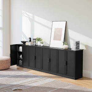 36"x124"x16" Wood Accent Cabinet in Black, Storage Organizer with Adjustable Shelves for Kitchen Bedroom Entryway Living Room Dinning Room - 1 of 4