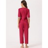 cheibear Women's Satin Half Sleeve Lace Trim Top with Long Pants 2 Piece Sleepwear Sets - 3 of 4