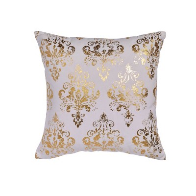 18"x18" Goldie Damask Printed Square Throw Pillow White/Gold - Sure Fit