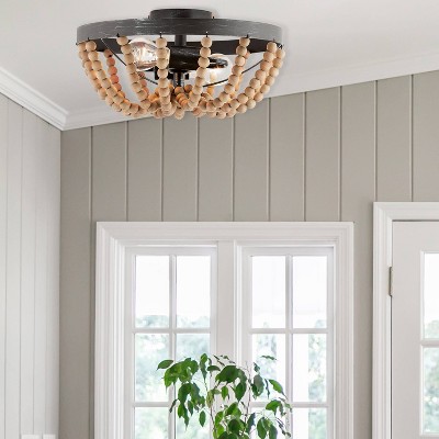 Boho Driftwood 17'' Brown Beaded Semi-Flush Ceiling Lamp