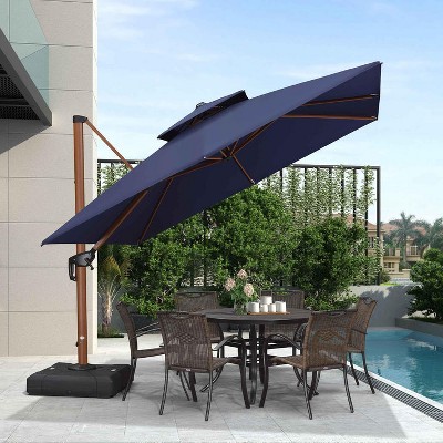 PURPLE LEAF 9/10/11/12ft Patio Umbrella with Base Outdoor Square Large Cantilever Umbrella Windproof Offset Heavy Duty Umbrella for Garden Deck Pool