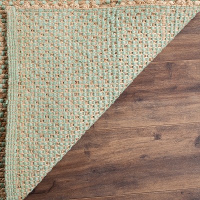 Natural Green Hand-Woven Jute Area Rug, 5' x 8'