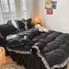 Chic Ruffle Lace Polyester Duvet Cover Set - Luxury Black Bedding, 2 Piece Twin with Zipper, Soft Lightweight - 4 of 4