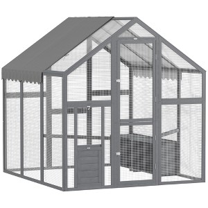 Large Wooden Chicken Run with Waterproof & Anti-UV Cover, for 6-8 Chickens, for Backyard, Farm - 1 of 4