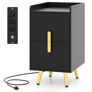 Resenkos Modern 2-Drawer Side Table - Dual USB Charging Ports for Easy Use, Multifunctional Nightstand for Bedroom/Living Room, Black - 1 of 4