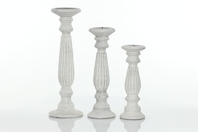 Elegant White Mango Wood Pillar Candle Holders, Set of 3