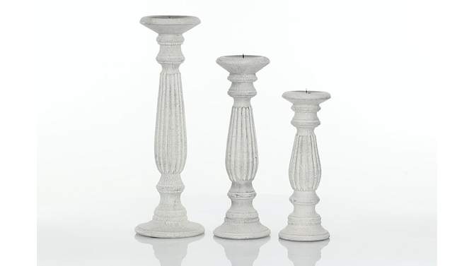 Set of 3 Traditional Wooden Pillar Candle Holders White - Olivia &#38; May, 2 of 9, play video