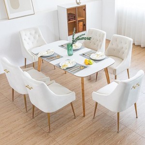 DYHOME Modern Dining Chairs Set of 6, Mid Century Dining Chairs with 5.12” Cushions, Velvet Upholstered Dining Chairs with Back Pull Rod - 1 of 4