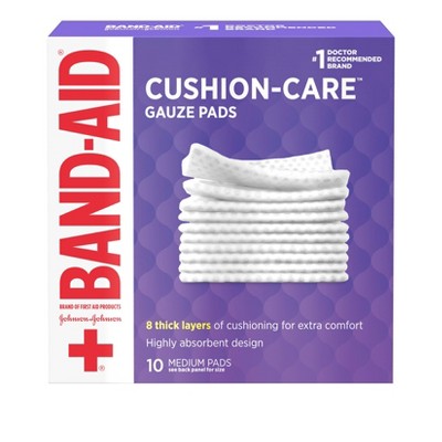 Band-Aid Brand Cushion Care Gauze Pads, Medium, 3 in x 3 in - 10 ct