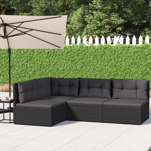 vidaXL 4 Piece Patio Lounge Set with Cushions Black Poly Rattan - 1 of 4