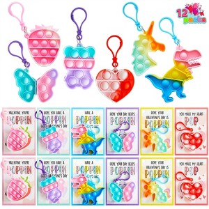 Joyfy 12/30 Packs Valentine’s Day Gift Card with Pop Keychain, Stress Relief Fidget Toys for Kids Valentine's Party Favors and Classroom Exchange Gift - 1 of 4