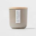 Round Base Glass Candle with Wooden Wick Vetiver & Oakmoss Tan - Threshold™